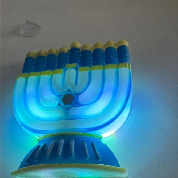 Blue and Gold Menorah with Purple Glow - Picture 4 of 4
